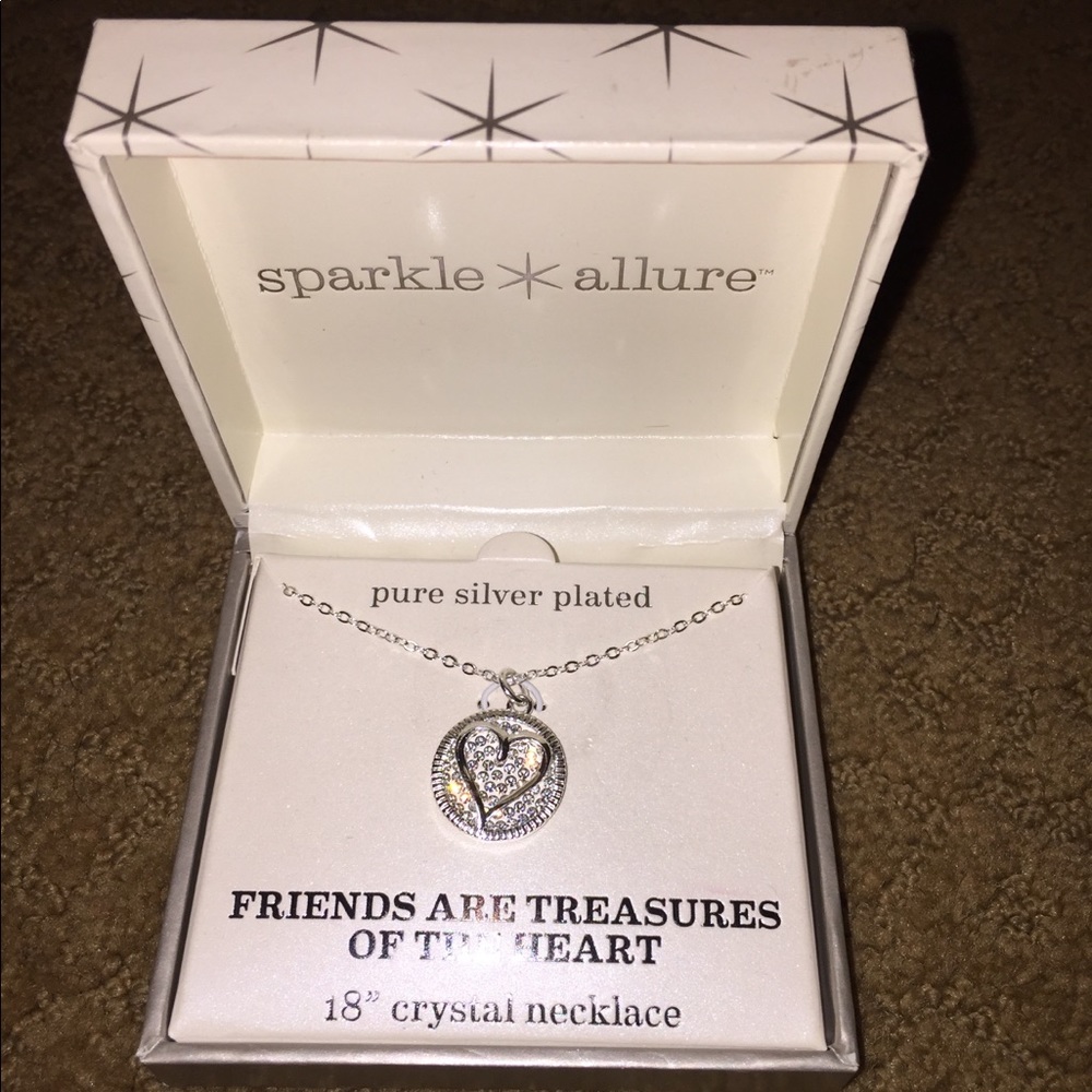 Pure silver plated crystal heart necklace
